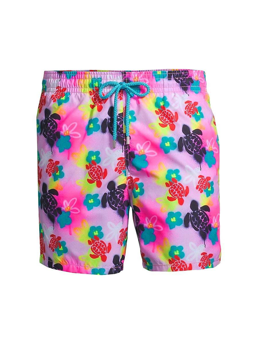 Badeshort MOOREA GRAFFITI TURTLE rose fluo