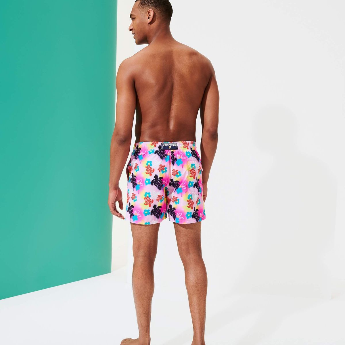 Badeshort MOOREA GRAFFITI TURTLE rose fluo